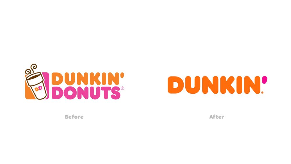 Before and after of Dunkin' rebranding