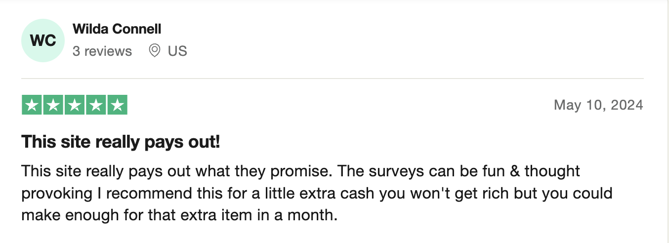 A 5-star Trustpilot review from a Survey Junkie user who enjoys the surveys and feels the extra money is worth it. 