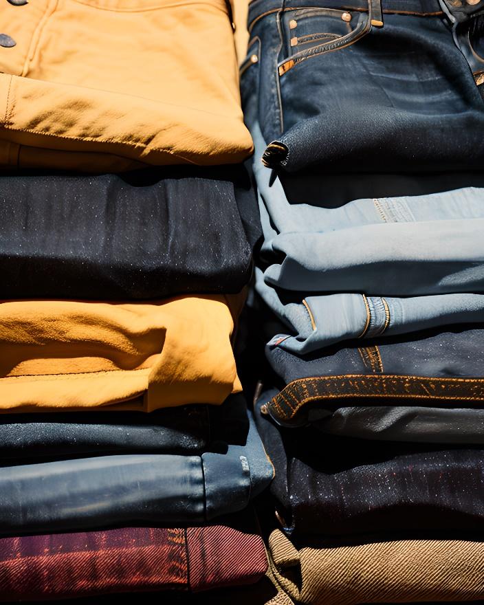 A stack of folded jeans

Description automatically generated