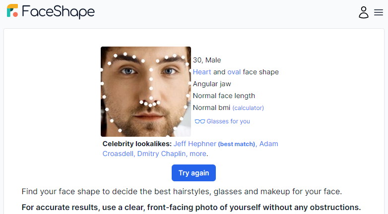 FaceShape - Face Shape Detector that Shows Lookalike Celebrities