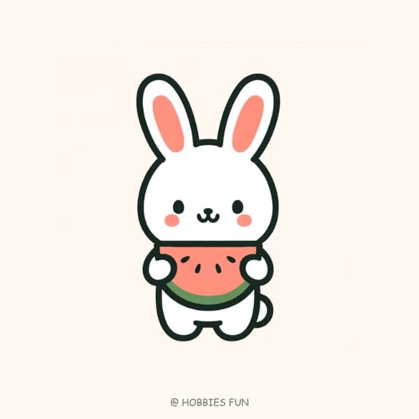 easy bunny drawing, Bunny with Watermelon