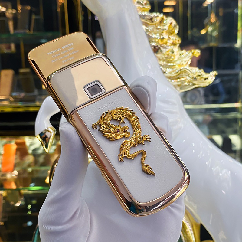 NOKIA 8800 VÀNG HỒNG DA TRẮNG ĐÍNH RỒNG 4GB hàng Dubai | Hoàng Luxury