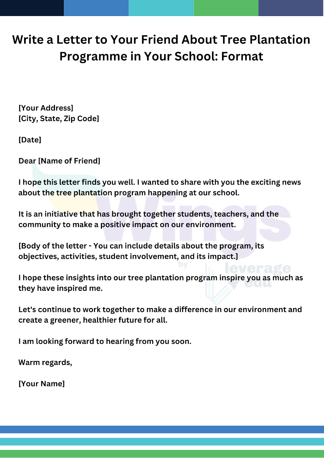 letter to your friend about tree plantation programme in your school
