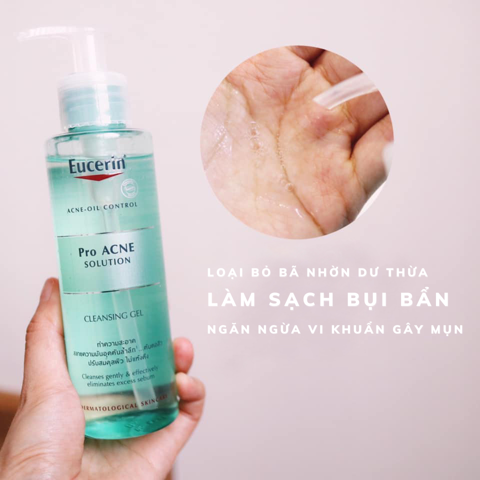 Sữa Rửa Mặt Eucerin ProAcne Solution Cleansing Gel có công thức dịu nhẹ không chứa xà phòng và hương liệu