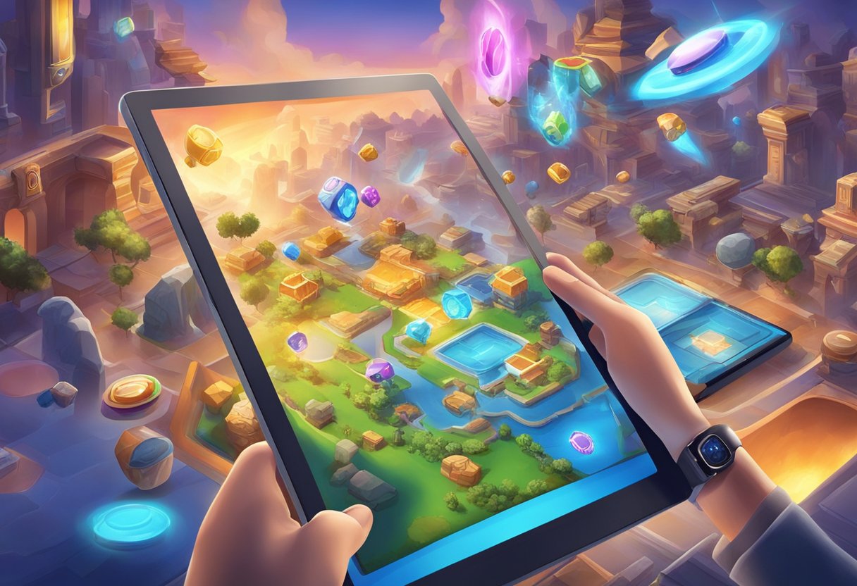 The popular tablet games of the moment are depicted in a dynamic and colorful scene, showcasing the latest trends and developments in gaming