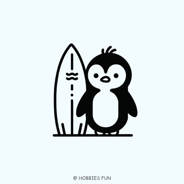 Cool penguin drawing, Penguin with a Surfboard
