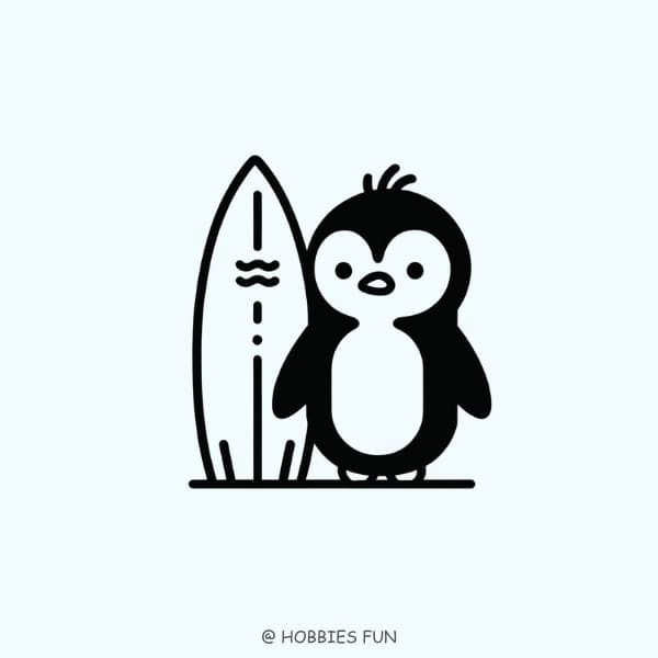 Cool penguin drawing, Penguin with a Surfboard