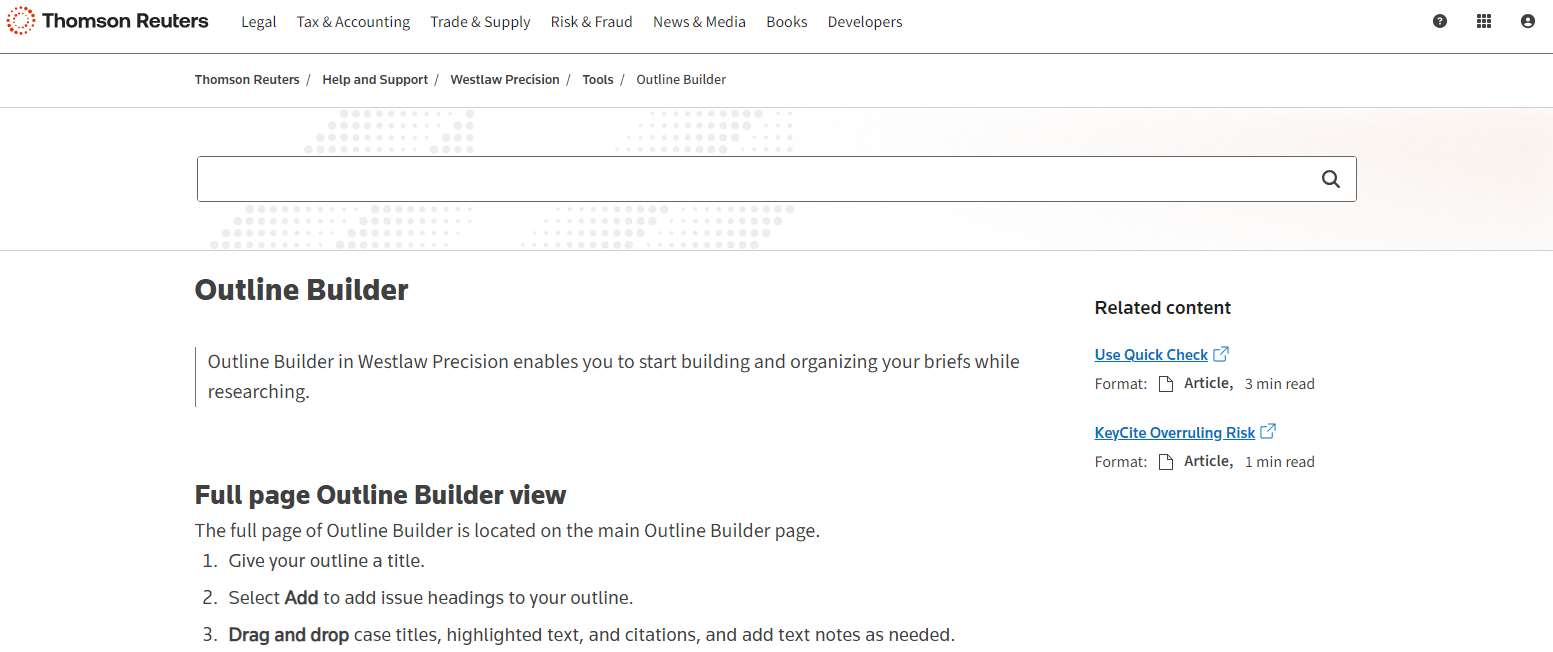 Thomson Reuters Westlaw Precision Outline Builder