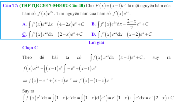 Công thức Nguyên hàm và bài tập từ đề thi có giải chi tiết