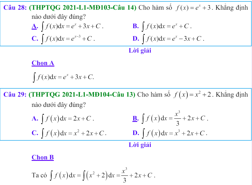 Công thức Nguyên hàm và bài tập từ đề thi có giải chi tiết
