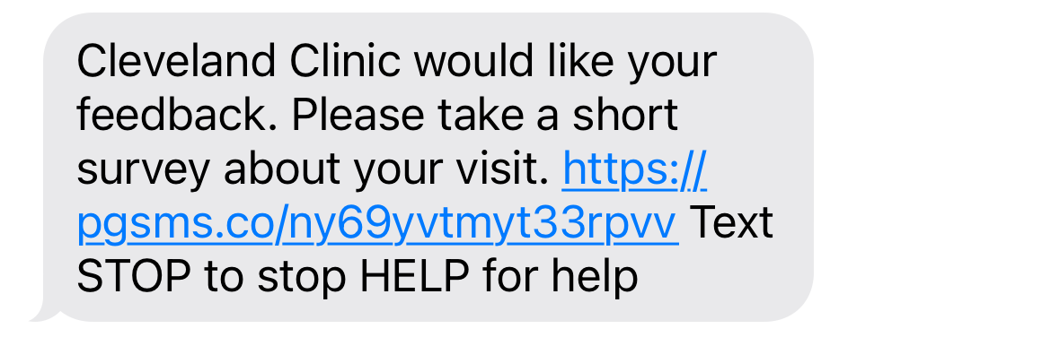 post-appointment feedback request SMS example