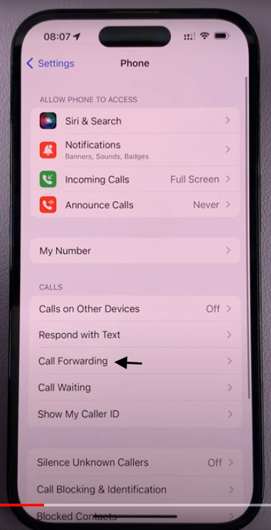 Click on Call Forwarding to open the next page.