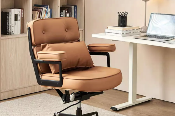 Plush microfibre leather office chair with button-tufted design and adjustable height