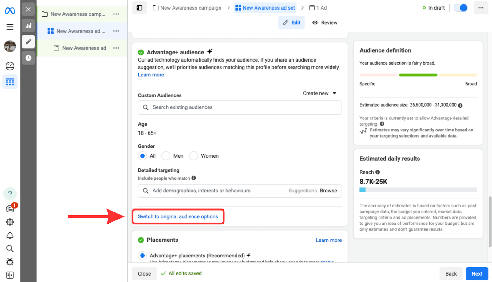 Screenshot showing how to advertise on Facebook with Facebook Ads Manager
