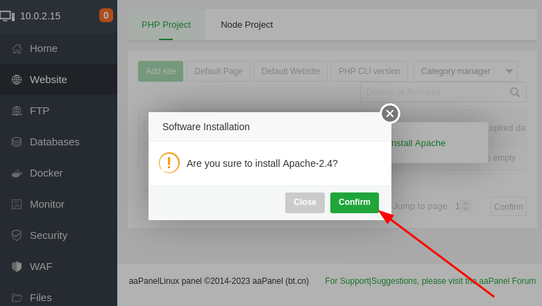 installing Apache web server on aaPanel