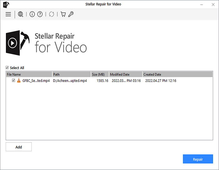 Stellar Repair for Video- Upload and add the corrupted video files you want to repair
