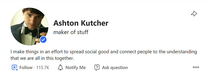 social media marketing quora verified user Ashton Kutcher