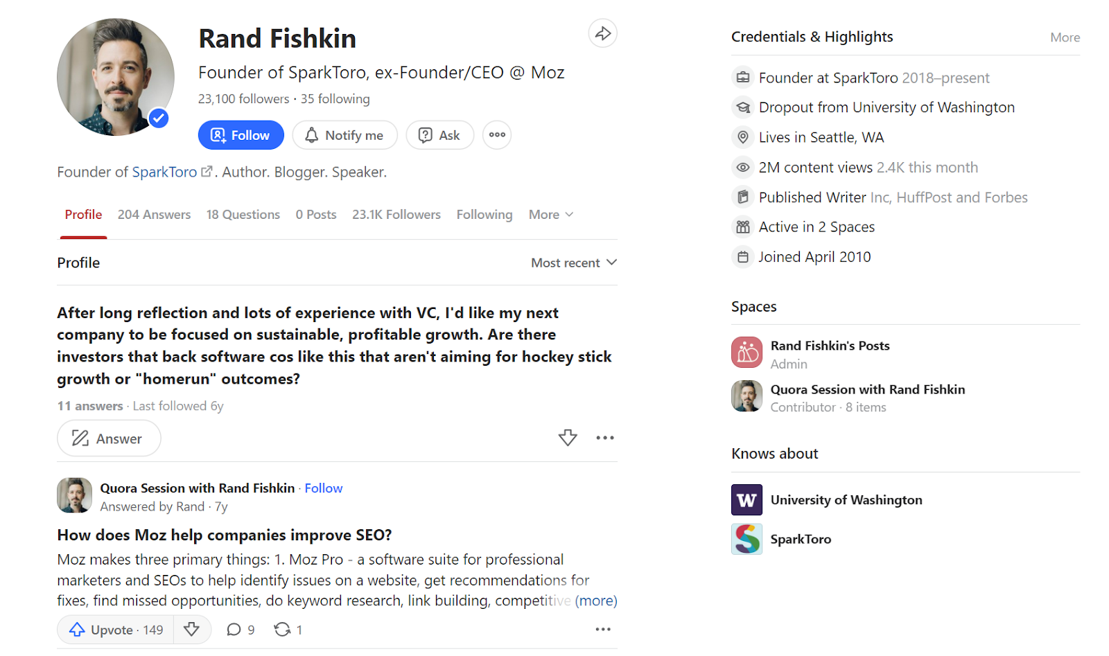 Founder of StarkModo, Rand Fishkin, on Quora