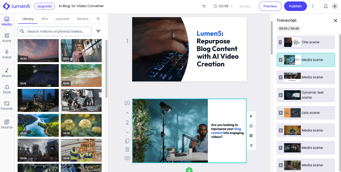 Lumen5 transforms your blog posts into engaging Facebook videos effortlessly.
