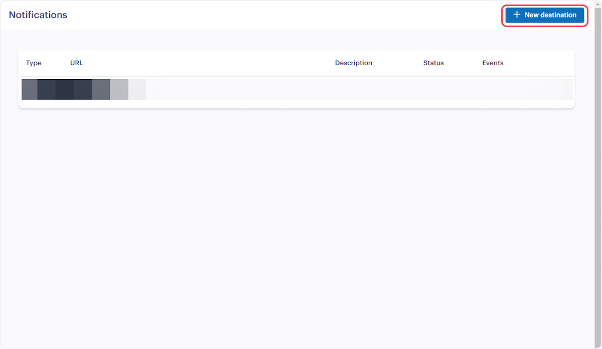 Inside the Notifications page, click on the "+ New Destination" button.