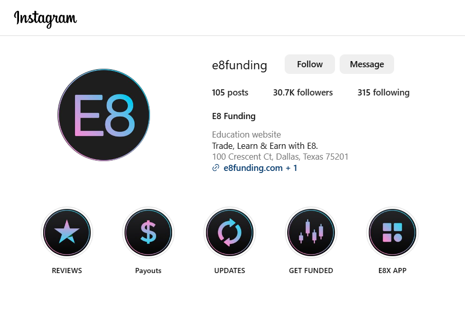 E8 Funding reviews on Instagram