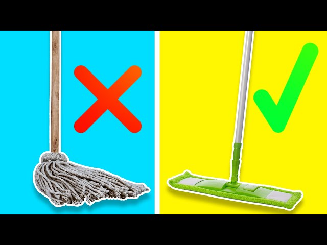 left: String Mop, right: Flathead Microfiber Mop - floor cleaning