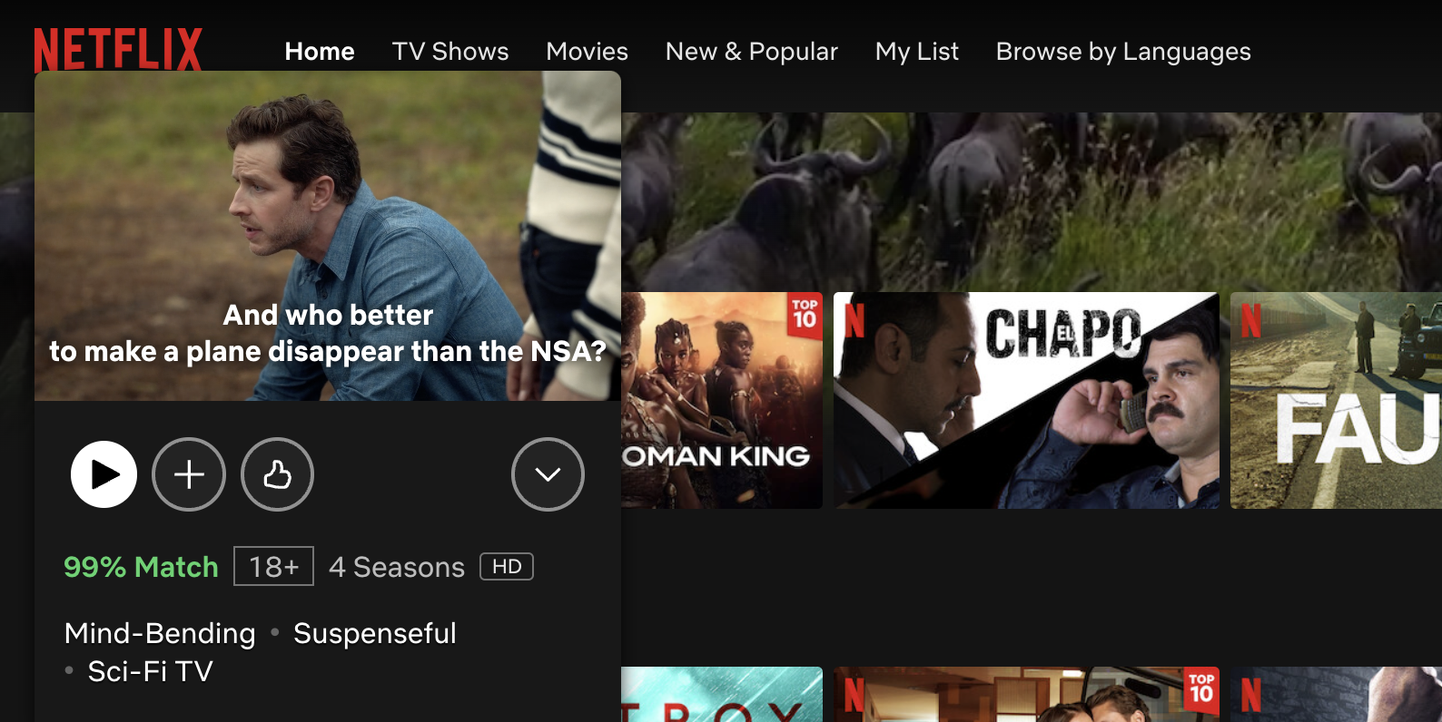 personalized marketing examples, Netflix app showing 99% match