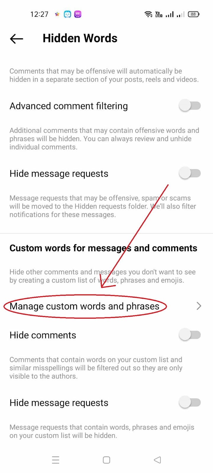 Hide Comments on Instagram Live - Manage Custom Words and Phrases