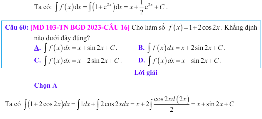 Công thức Nguyên hàm và bài tập từ đề thi có giải chi tiết