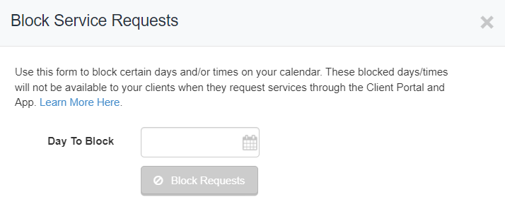 screenshot of block service requests window