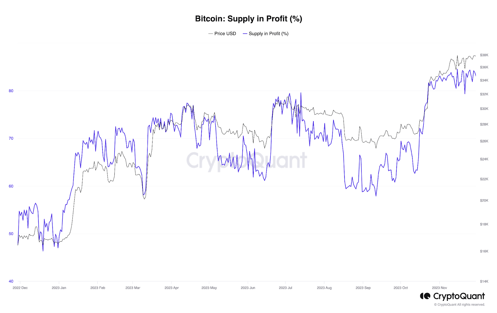 Bitcoin Supply in Profit (%). Source: CryptoQuant