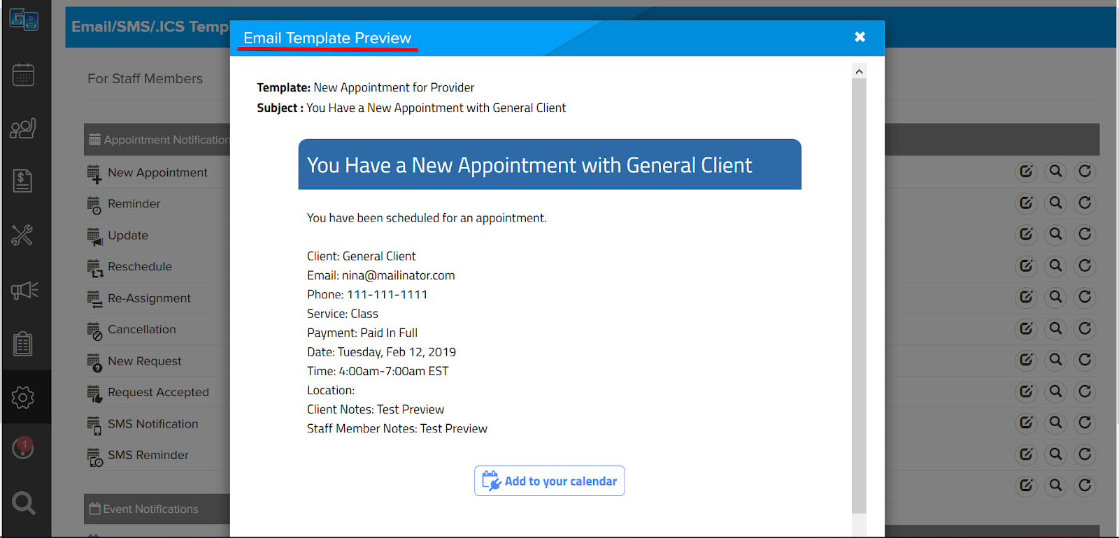 Appointment Preview