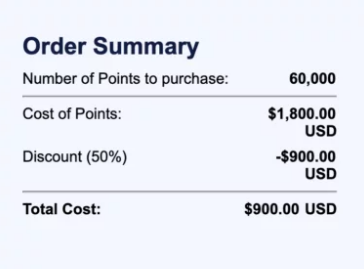 Example of buying Rapid Rewards points for 1.5 cents each