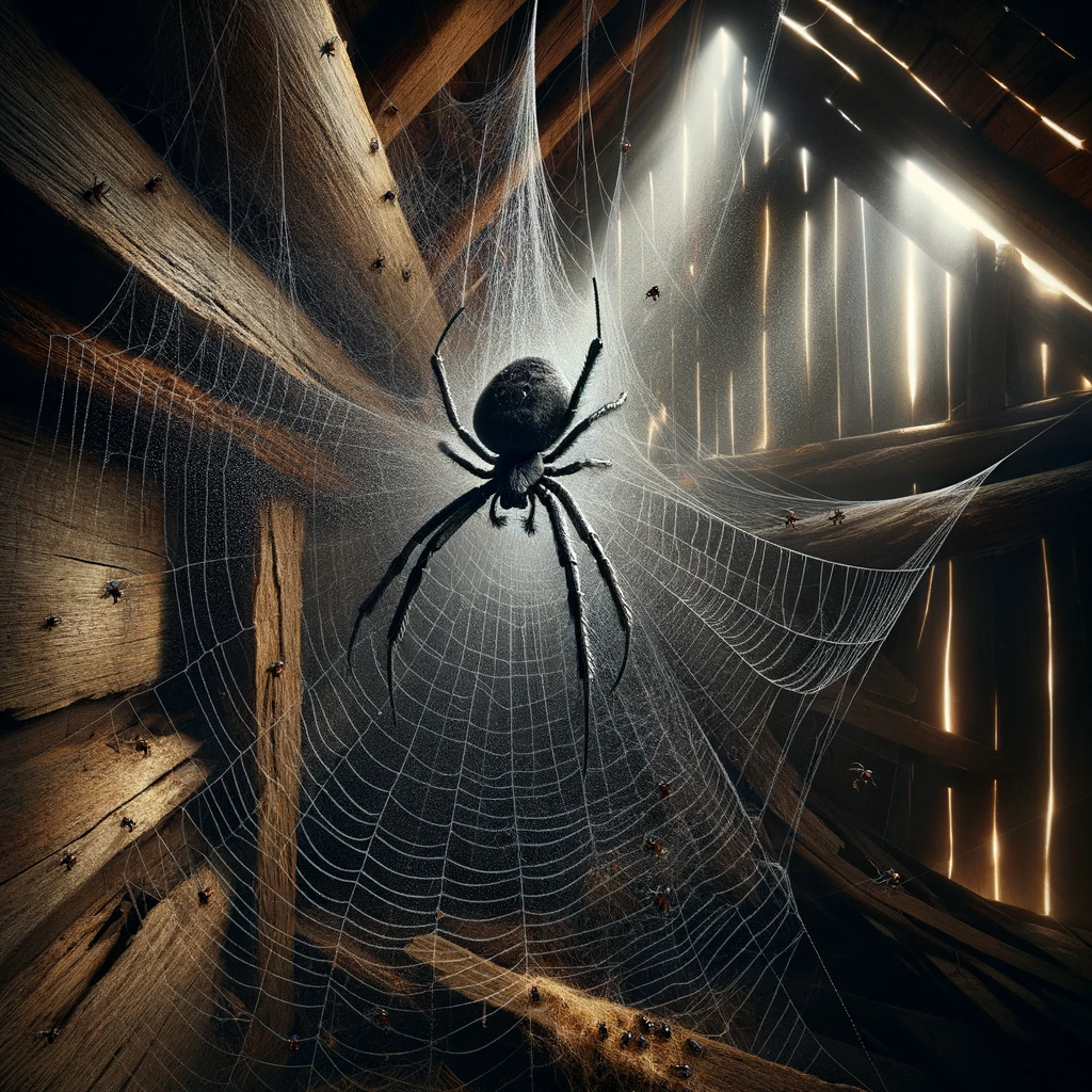 A Black House Spider in its typical habitat.