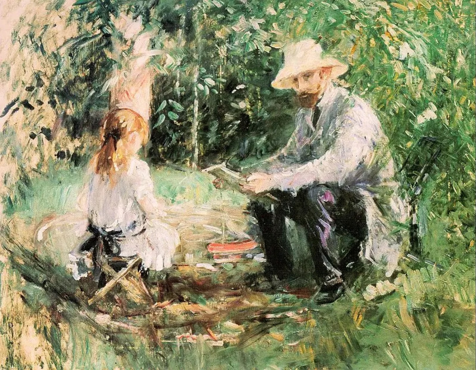 Эжен Мане с дочерью в саду