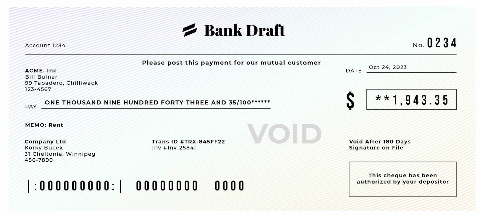 Bank draft example