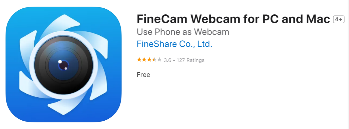 The FineCam app on the Apple App store.