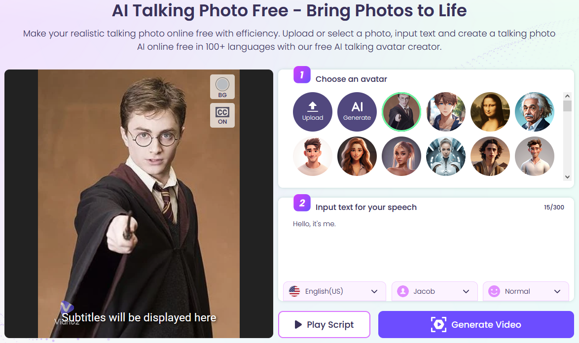 The Result of Dynamic Harry Potter Filter Made by Vidnoz AI Talking Photo