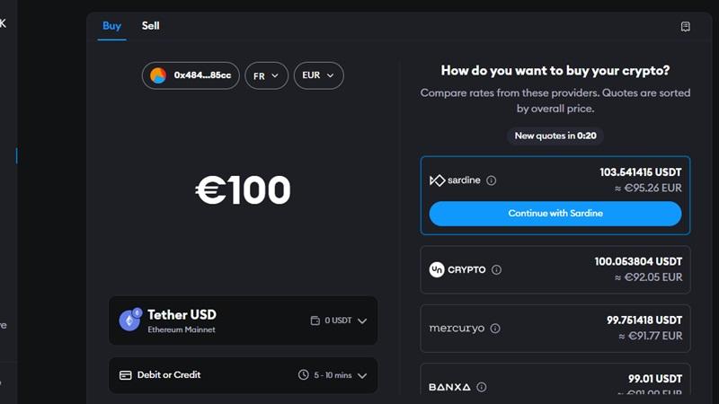 Achat crypto sur Metamask