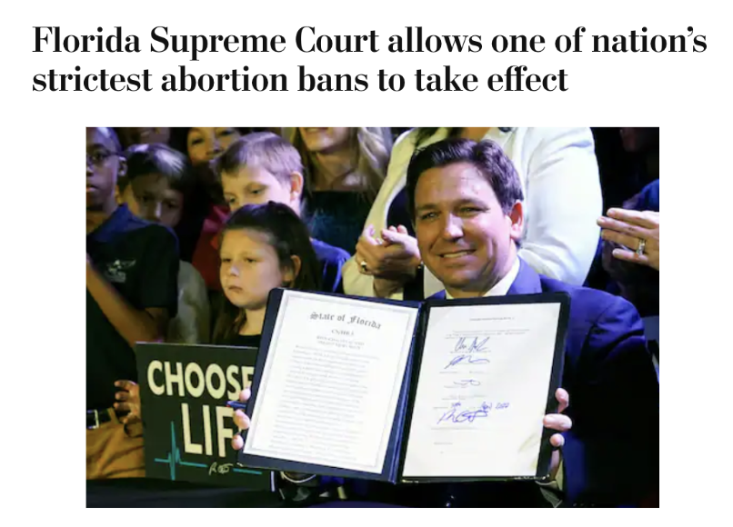"Florida Supreme Court allows one of the strictest abortion banes to take effect"
