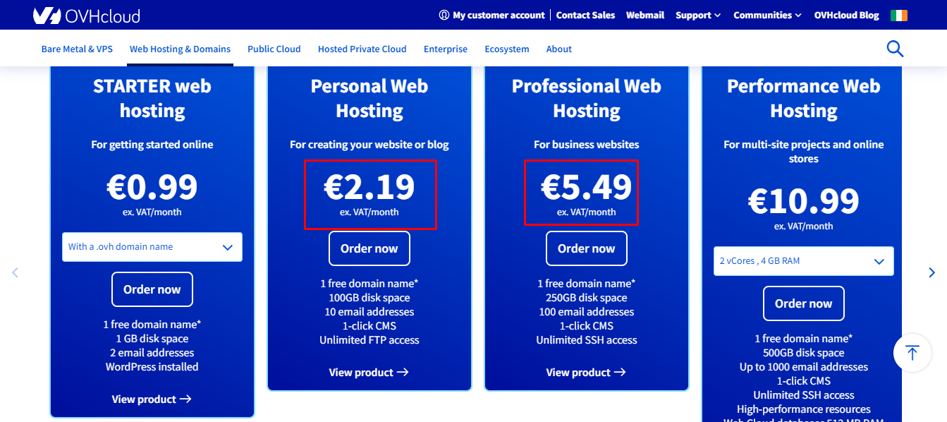 OVHcloud Web Hosting Plans and Prices