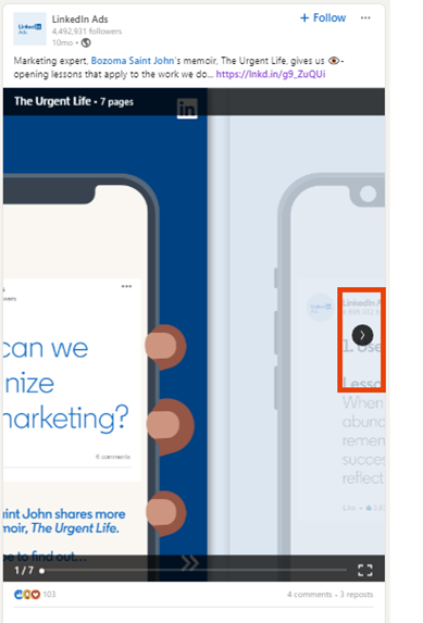 LinkedIn carousel slideshow