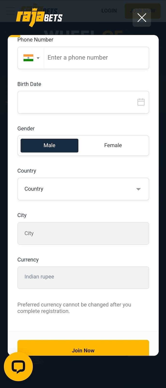 register on Rajabets app