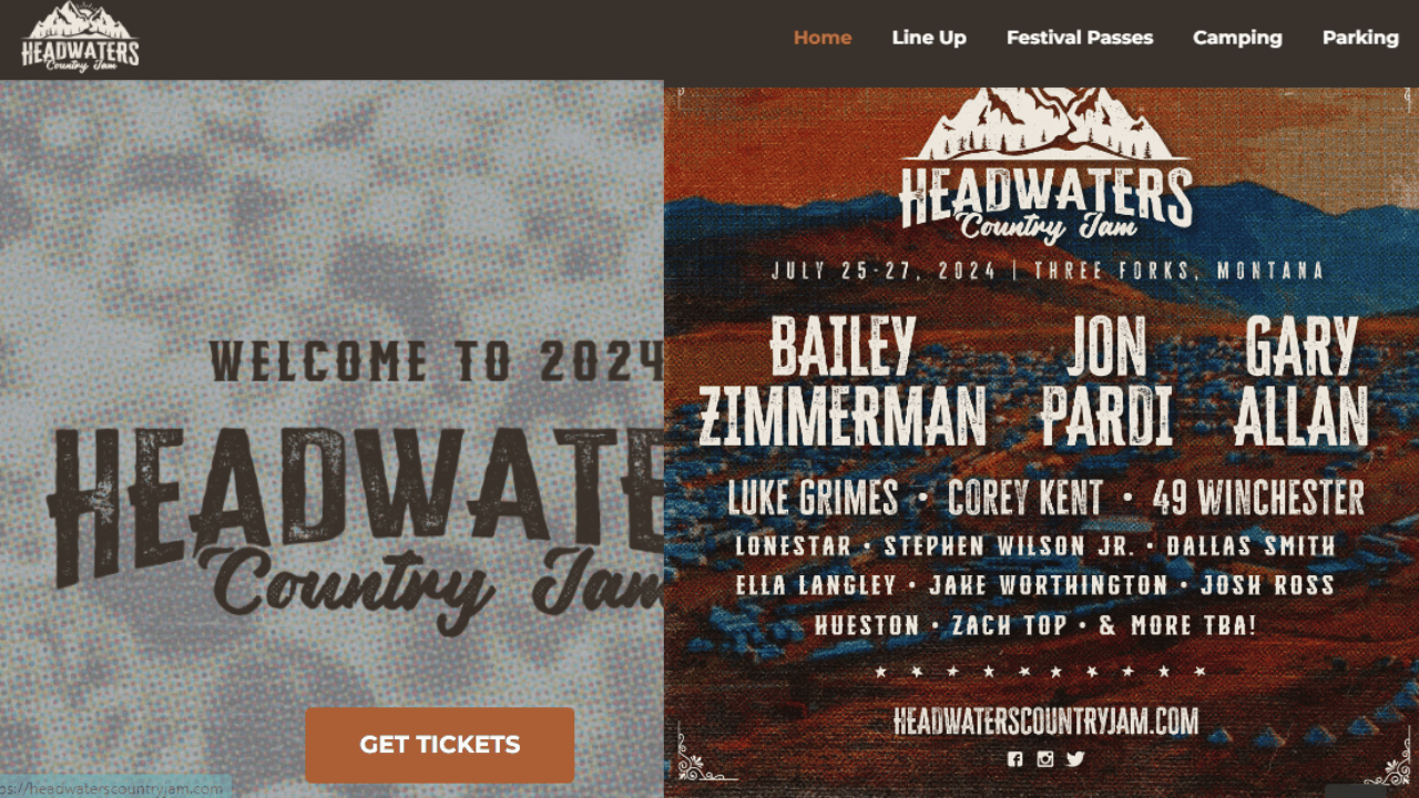 Screeshot from official website of Headwaters about the upcoming country jam 2024 event. 