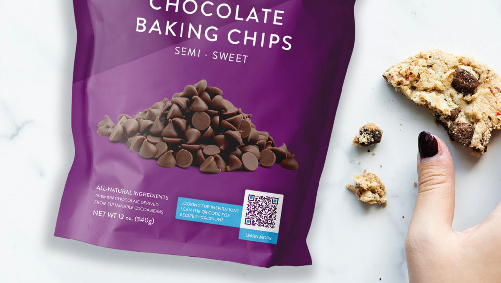 A QR Code on a package of chocolate baking chips