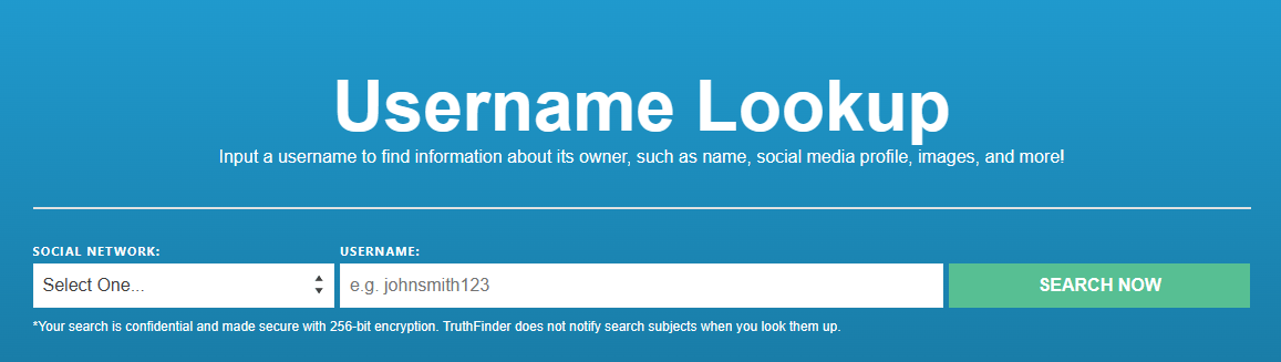 People search site username lookup feature