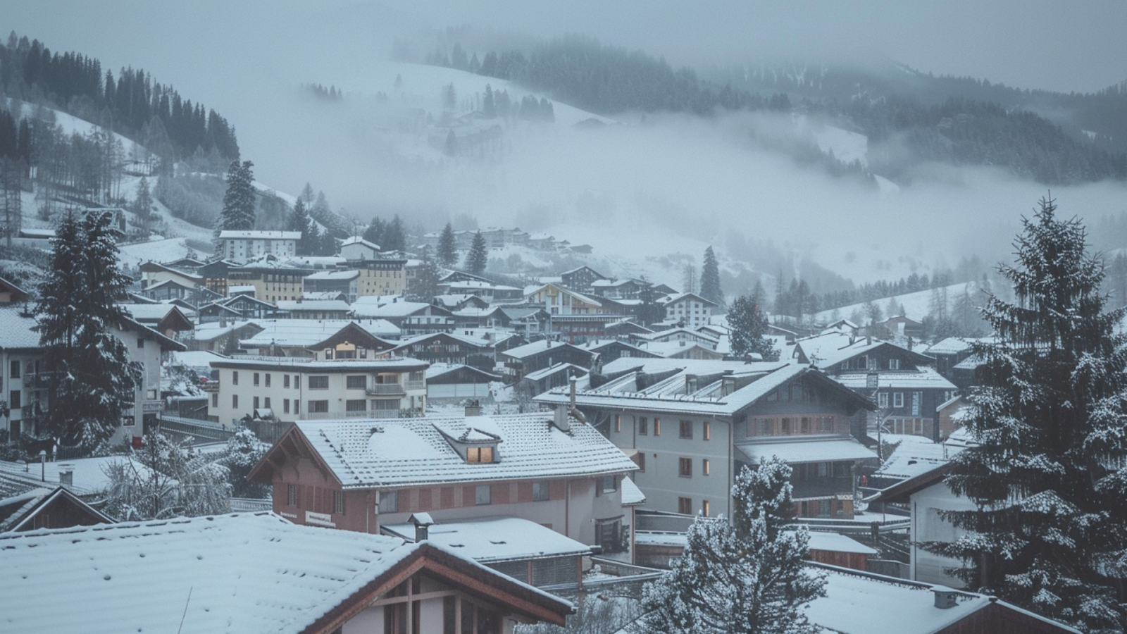 Snow-covered houses in Davos, Switzerland
