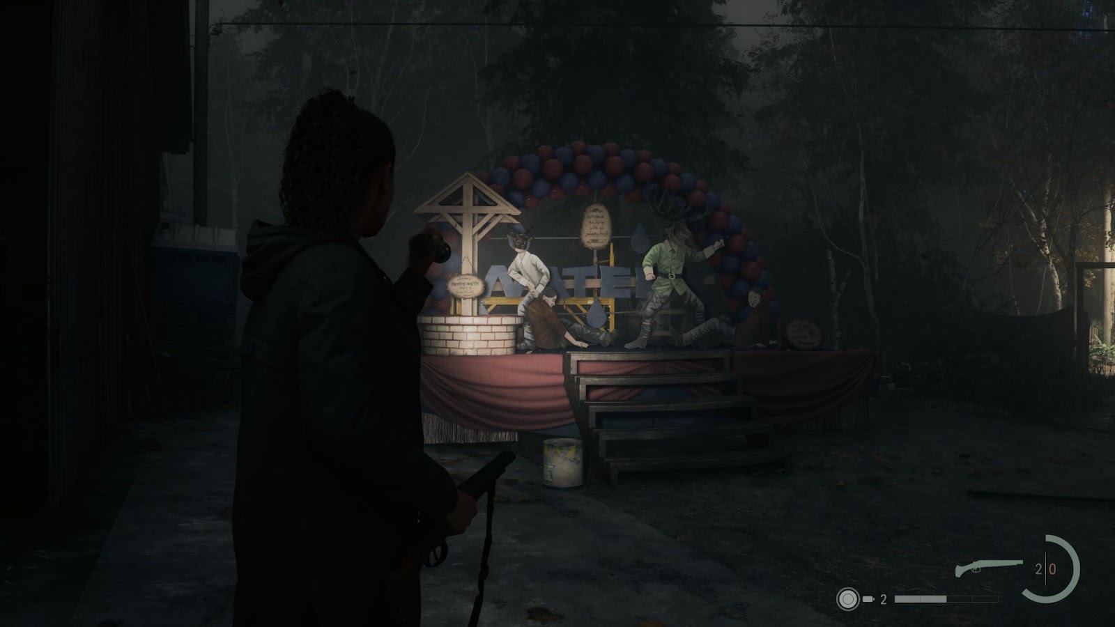 An in game screenshot of  the completed parade float in Alan Wake II. 