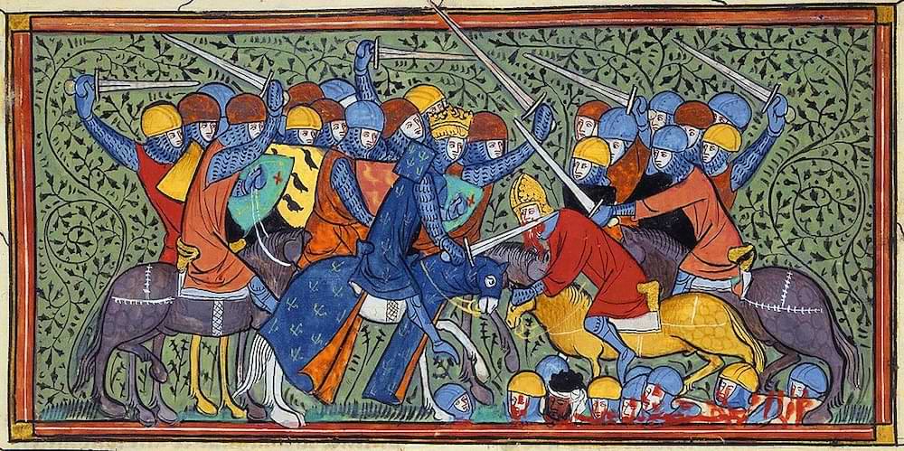 Charles Martel during the Battle of Tours, as illustrated in the Grandes Chroniques de France