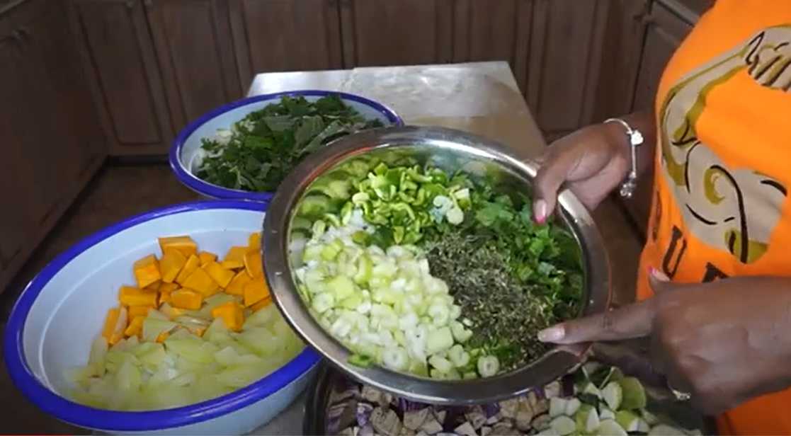 Vegetable ingredients for making Antiguan pepperpot. Image source: YouTube